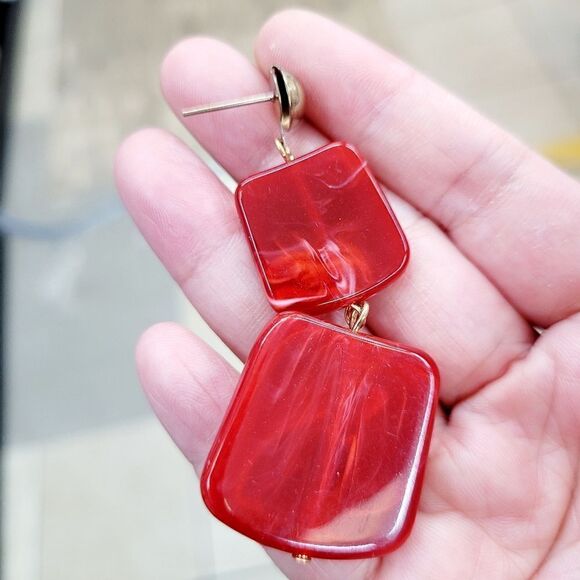 Brand New Red Square Earrings - Picture 4 of 5